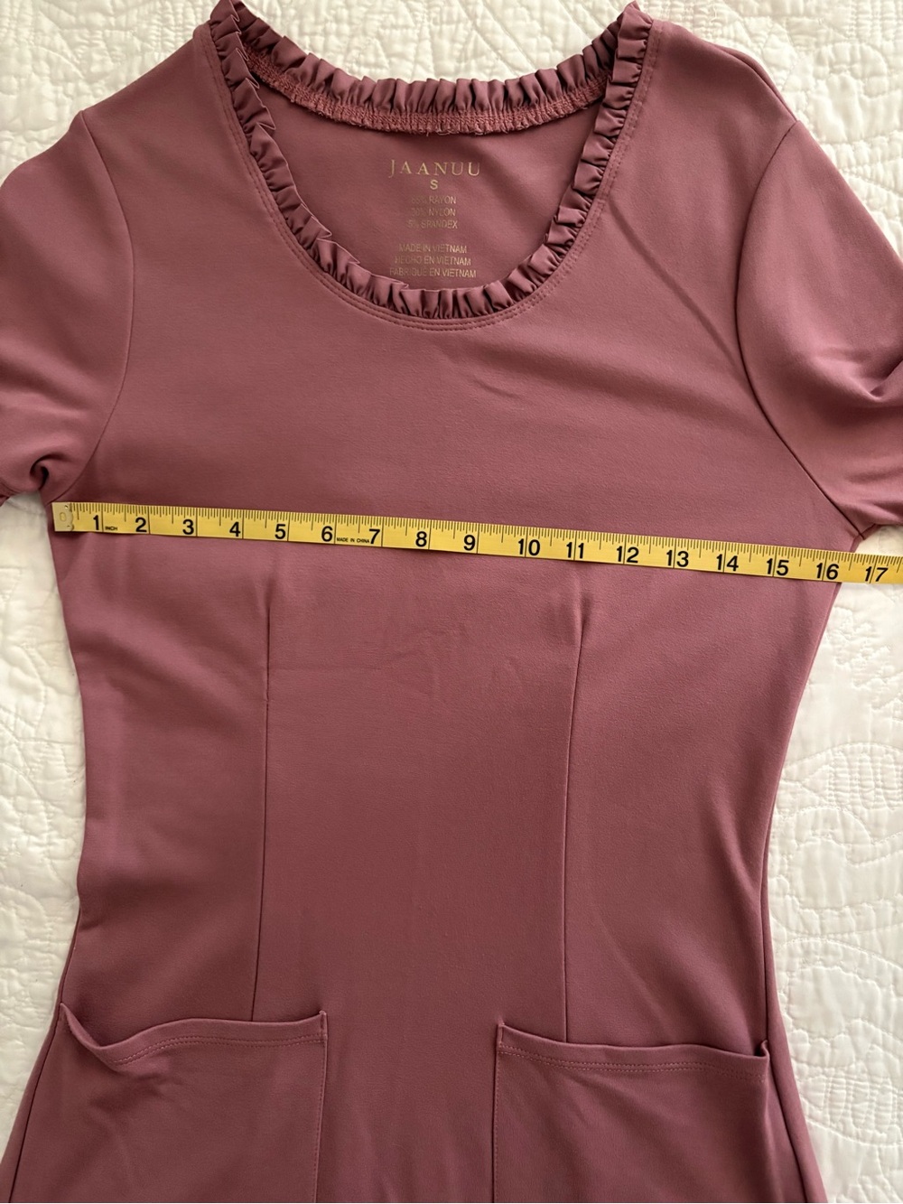 Jaanuu Scrub Set- Mauve Top With Ruffle Trim And Knit Cargo Pants-Small - Picture 4 of 16